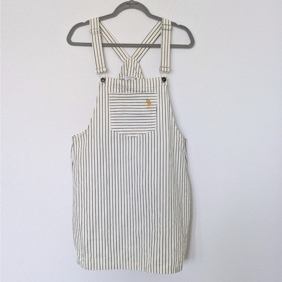U.S. Polo Assn. Dresses & Skirts - US Polo Assn Pinstripe Overall Dress Women XL Cream Navy Blue Classic Pinafore
